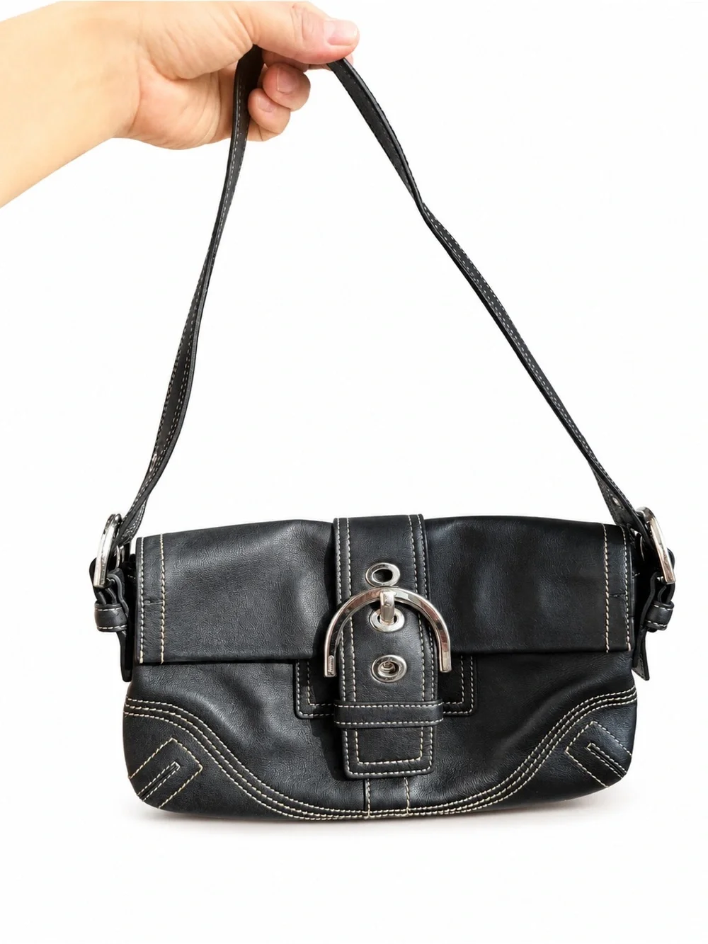 Coach Soho Leather Flap Shoulder Bag Black Y2K 8A05 vintage excellent